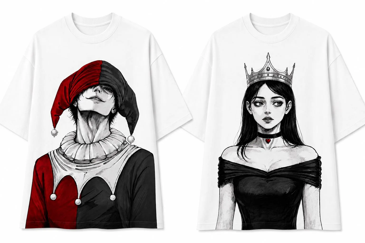 jester and queen in white