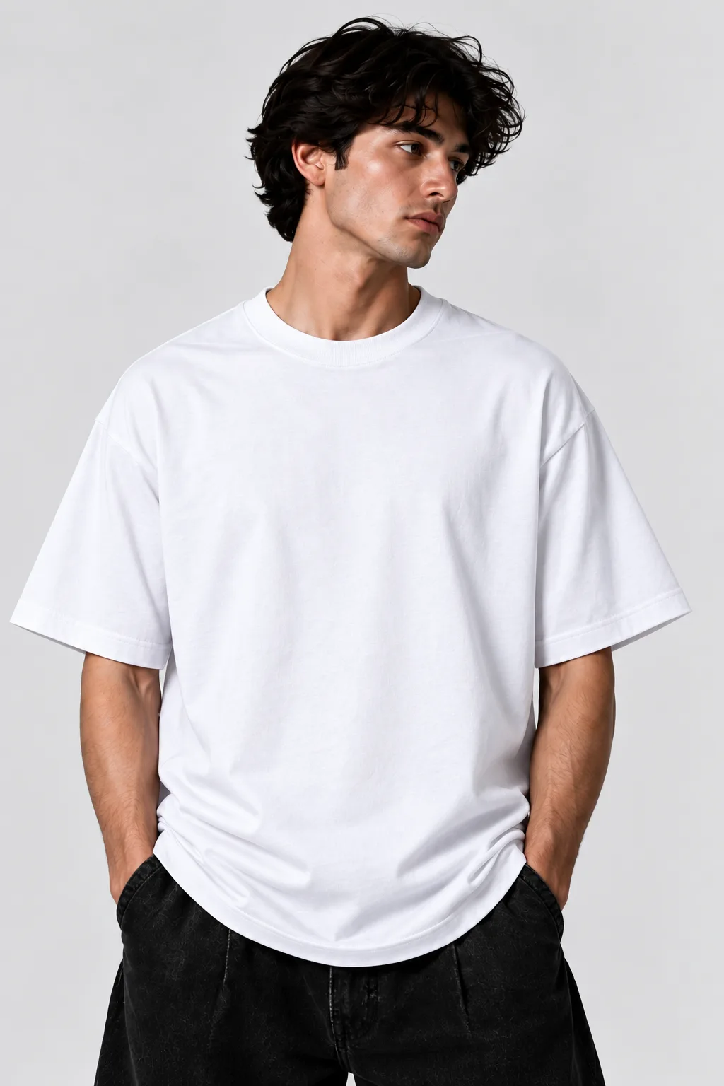 Black and white oversized T-shirts featuring a bold Ronaldo-inspired anime design with red, black, and white artwork, Japanese lettering, crows, and graphic elements.